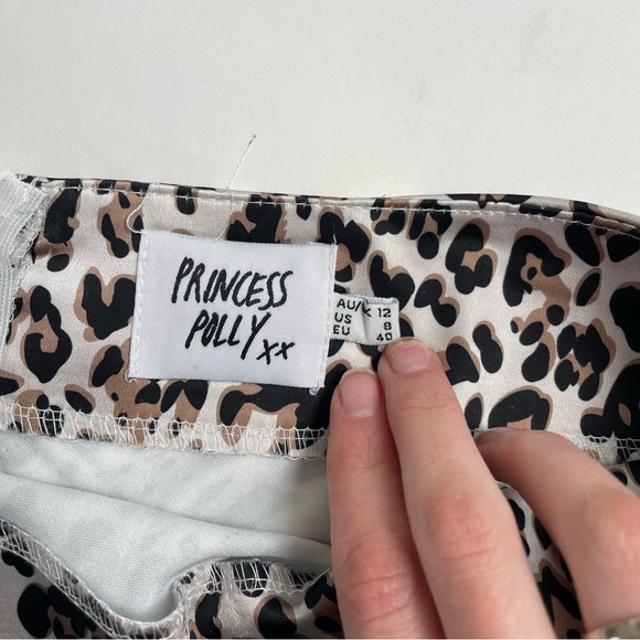 PRINCESS POLLY satin slit mini skirt in snow leopard print - Picture 7 of 10